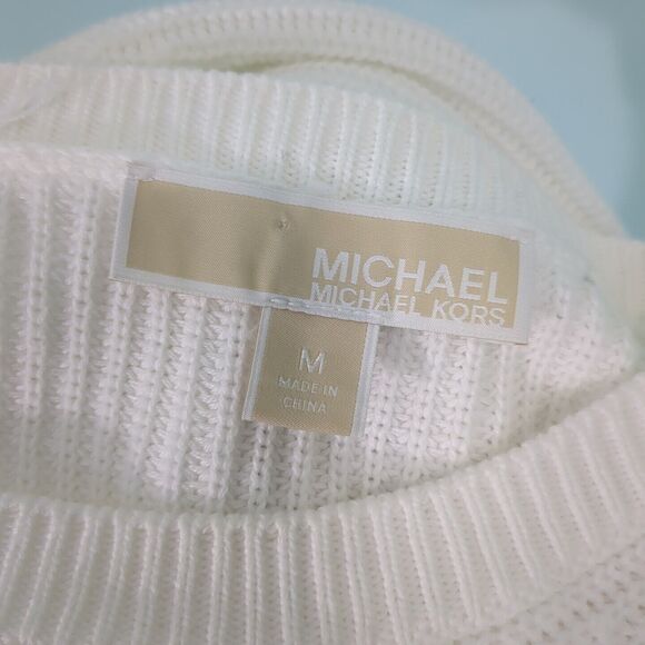 Michael Kors White Sweater with side whipstitching with gold accents medium - Picture 6 of 6